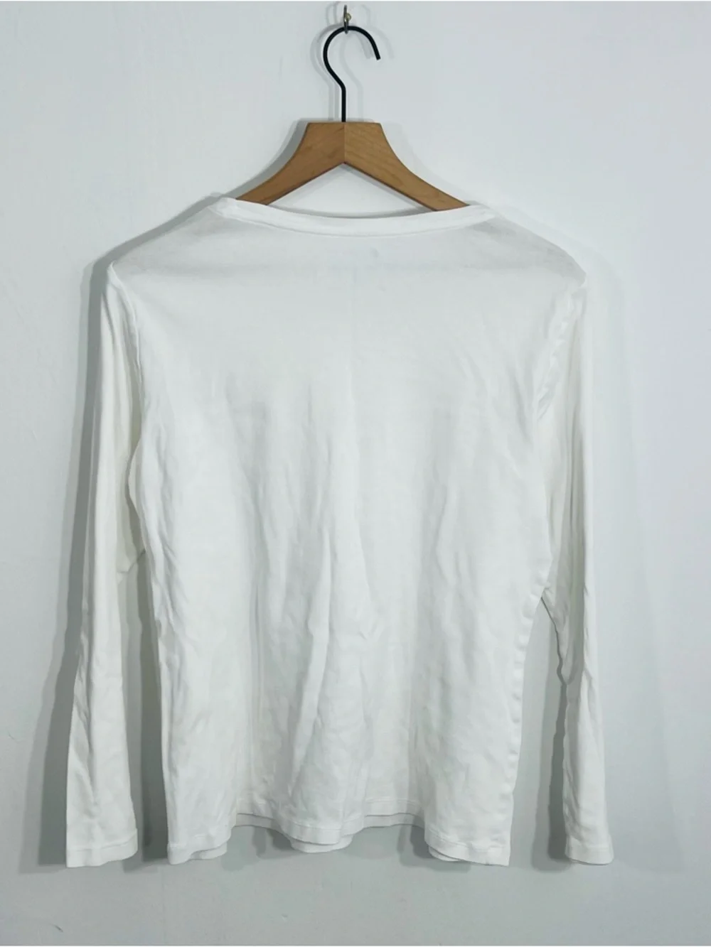Stylus White Long Sleeve Pullover Scoop Neck Casual Top 100% Cotton Layering Top - Picture 4 of 4